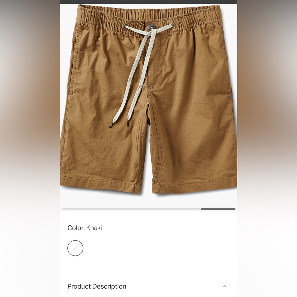 Vuori Men's Khaki Flat Front Shorts-ripstop